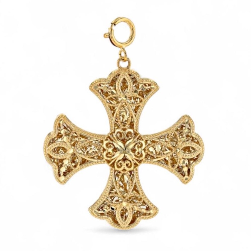 10K YG Filagree Miligrain Scrollwork Hearts Cross Charm Pendant 10kt 10k 10KT